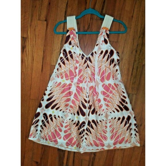 Womens Geometric print dress NELA XS/S sleeveless swing dress ivory brown pink - Picture 8 of 8